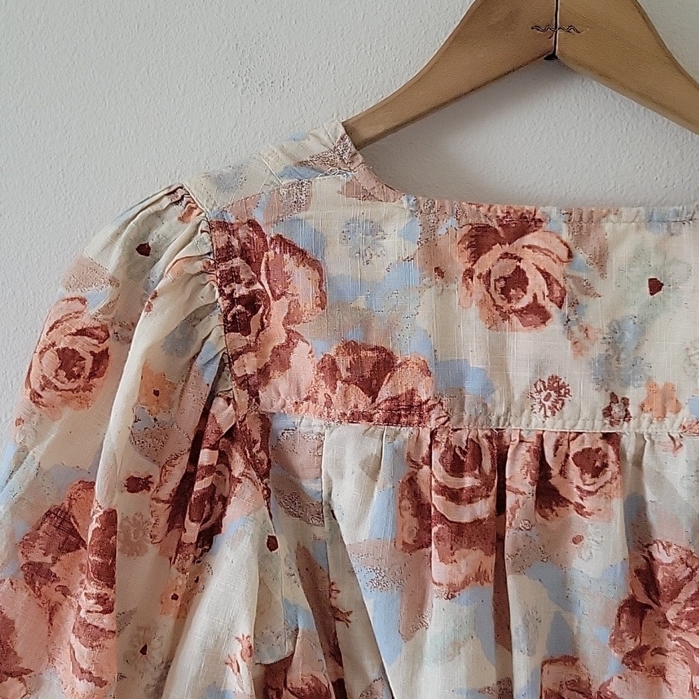 Free People I Found You Puff Sleeve Button Front Floral-Printed Top Size Small - Picture 7 of 13